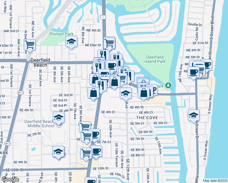 map of restaurants, bars, coffee shops, grocery stores, and more near 246 South Federal Highway in Deerfield Beach