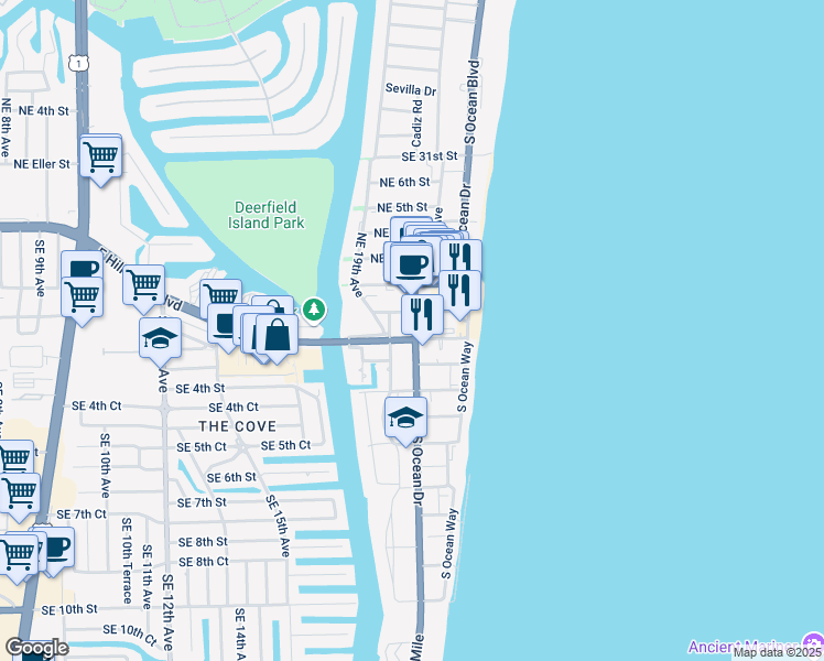 map of restaurants, bars, coffee shops, grocery stores, and more near in Deerfield Beach