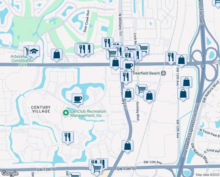 map of restaurants, bars, coffee shops, grocery stores, and more near 4011 Swansea Crescent in Deerfield Beach