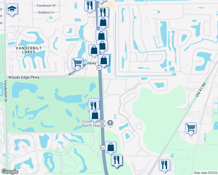 map of restaurants, bars, coffee shops, grocery stores, and more near 1400 Sweetwater Cove in Naples