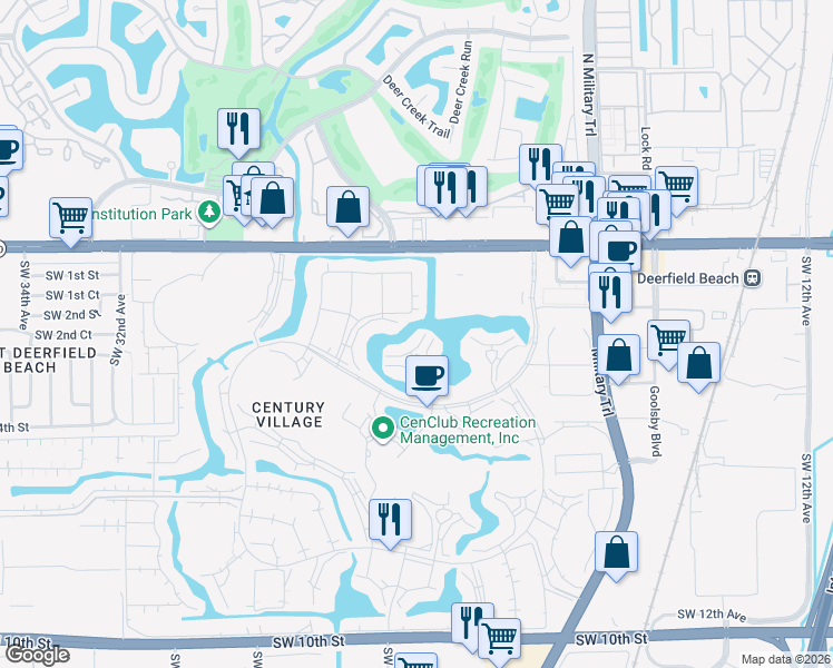 map of restaurants, bars, coffee shops, grocery stores, and more near 2114 Cambridge East in Deerfield Beach