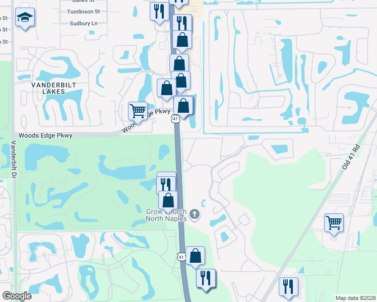 map of restaurants, bars, coffee shops, grocery stores, and more near 1388 Sweetwater Cove in Naples