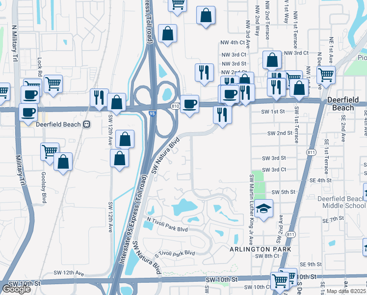 map of restaurants, bars, coffee shops, grocery stores, and more near 3117 Southwest Natura Avenue in Deerfield Beach