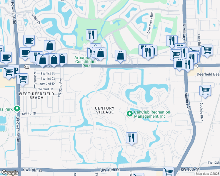map of restaurants, bars, coffee shops, grocery stores, and more near 657 Durham X in Deerfield Beach