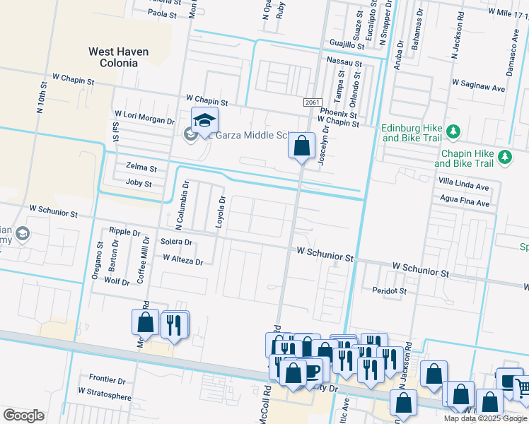 map of restaurants, bars, coffee shops, grocery stores, and more near 909 North McColl Road in Edinburg