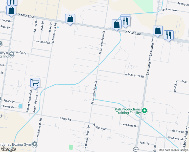 map of restaurants, bars, coffee shops, grocery stores, and more near 7801 North Bentsen Palm Drive in Mission