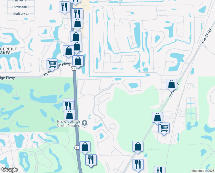 map of restaurants, bars, coffee shops, grocery stores, and more near 1123 Silverstrand Drive in Naples
