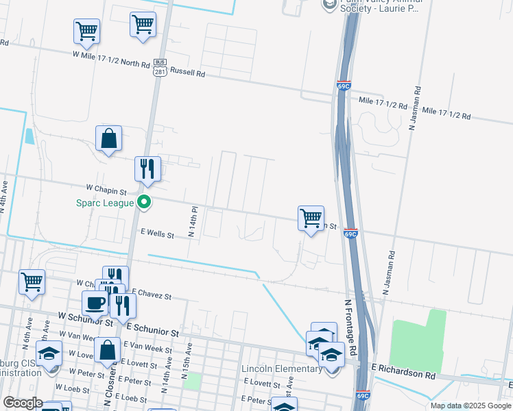 map of restaurants, bars, coffee shops, grocery stores, and more near 1415 Deer Hills in Edinburg