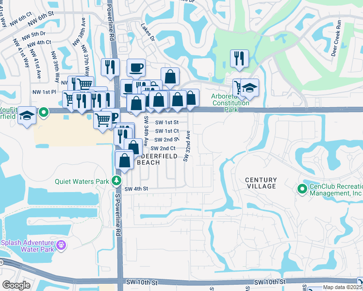 map of restaurants, bars, coffee shops, grocery stores, and more near 250 Southwest 32nd Avenue in Deerfield Beach