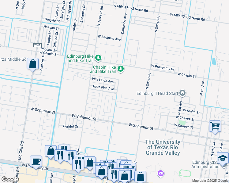map of restaurants, bars, coffee shops, grocery stores, and more near 1040 English Avenue in Edinburg
