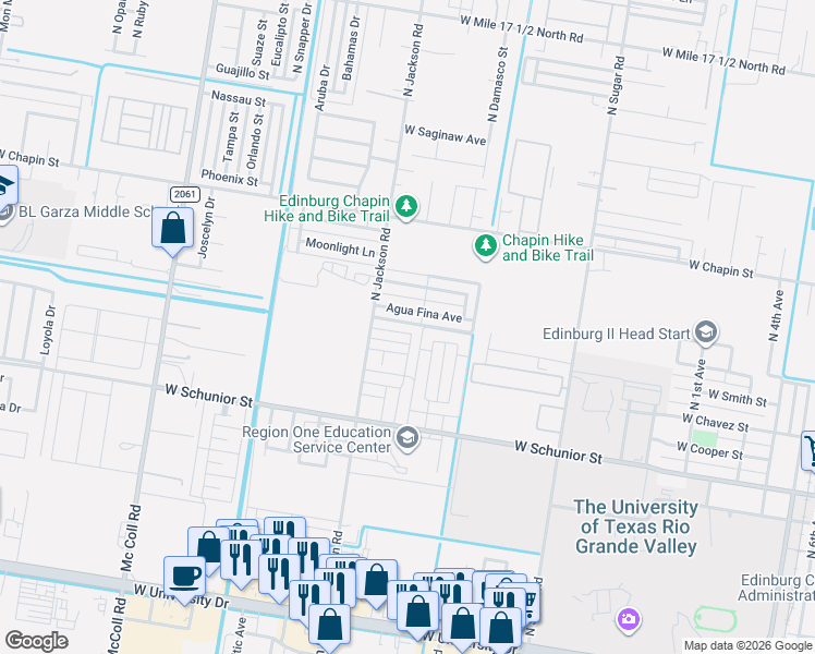 map of restaurants, bars, coffee shops, grocery stores, and more near 1014 North Cross Lane in Edinburg