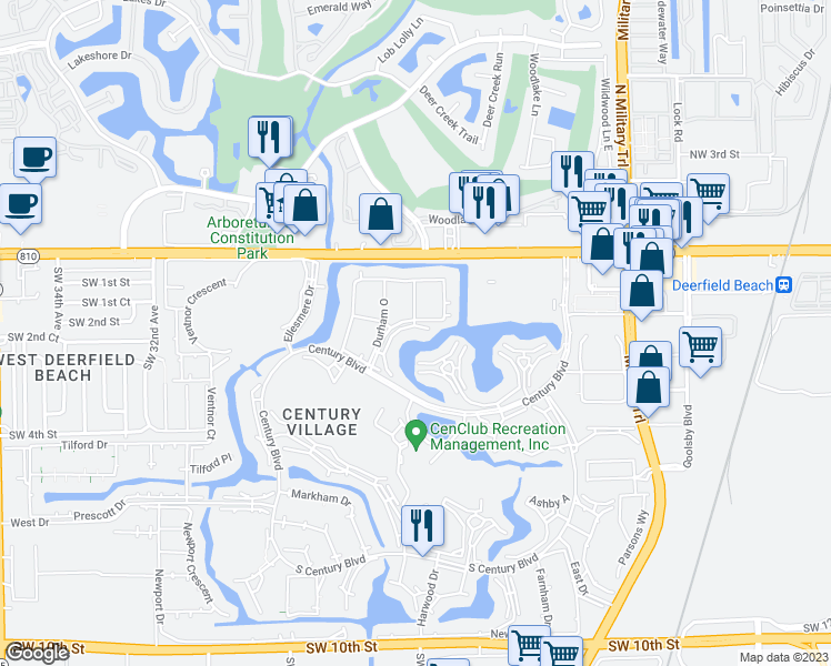 map of restaurants, bars, coffee shops, grocery stores, and more near 1134 Cambridge F in Deerfield Beach