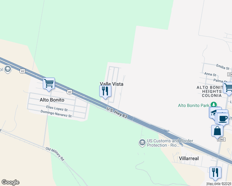 map of restaurants, bars, coffee shops, grocery stores, and more near 156 Benwood Road in Rio Grande City