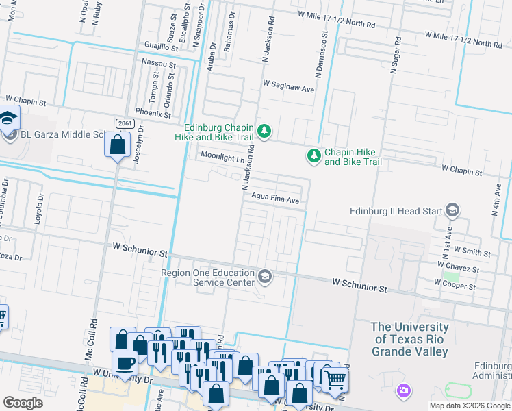 map of restaurants, bars, coffee shops, grocery stores, and more near 2021 West Nogales Street in Edinburg