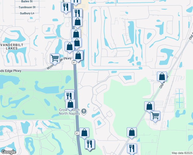 map of restaurants, bars, coffee shops, grocery stores, and more near 1118 Sweetwater Lane in Naples