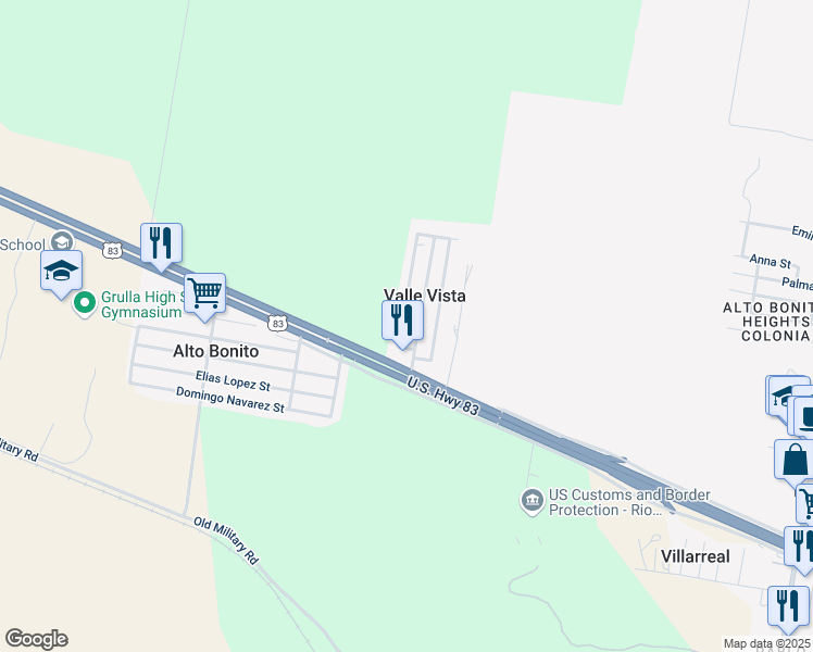 map of restaurants, bars, coffee shops, grocery stores, and more near 109 Redwood Road in Rio Grande City