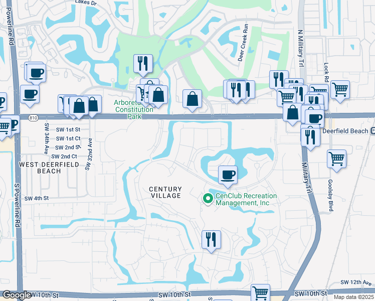 map of restaurants, bars, coffee shops, grocery stores, and more near 416 Durham East in Deerfield Beach