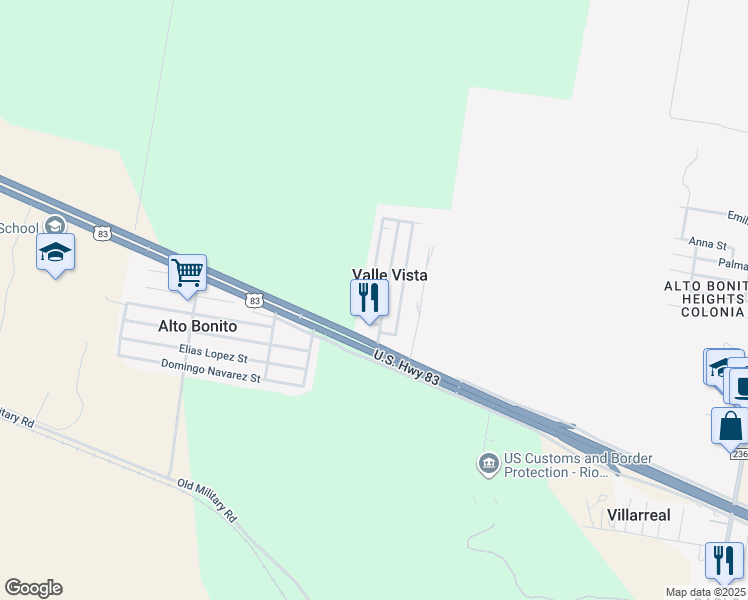 map of restaurants, bars, coffee shops, grocery stores, and more near 169 Redwood Road in Rio Grande City