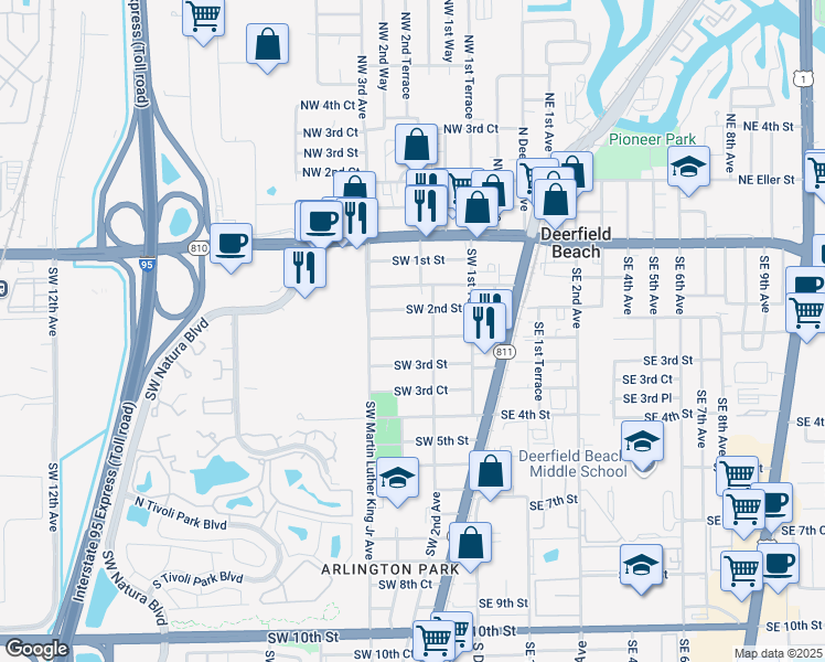map of restaurants, bars, coffee shops, grocery stores, and more near 230 Southwest 2nd Street in Deerfield Beach