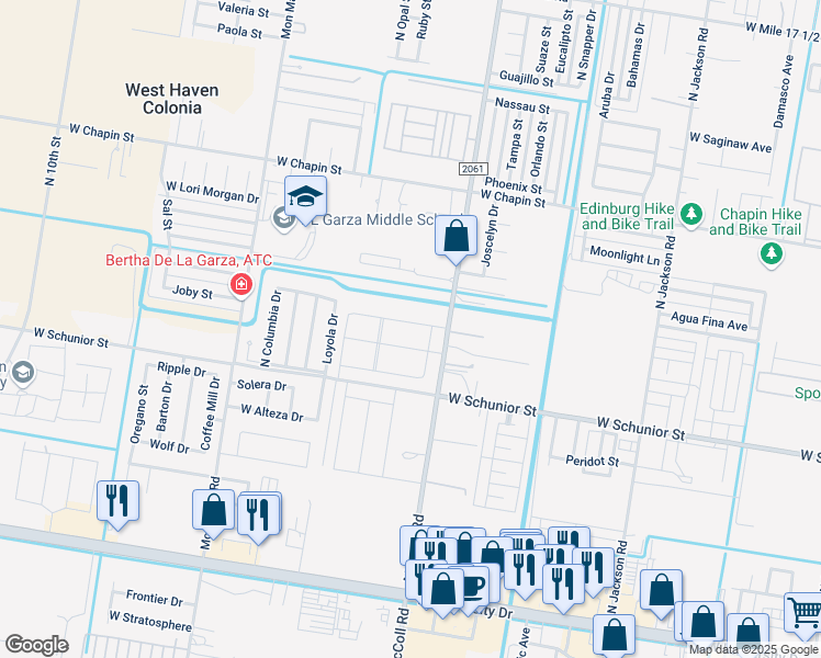 map of restaurants, bars, coffee shops, grocery stores, and more near 1112 Loyola Drive in Edinburg