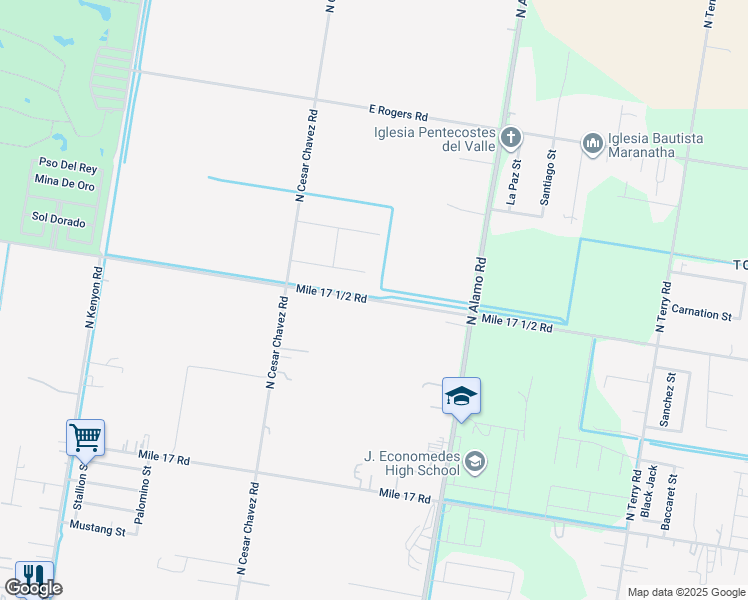 map of restaurants, bars, coffee shops, grocery stores, and more near 4775 East Mile 17 1/2 Road in Edinburg
