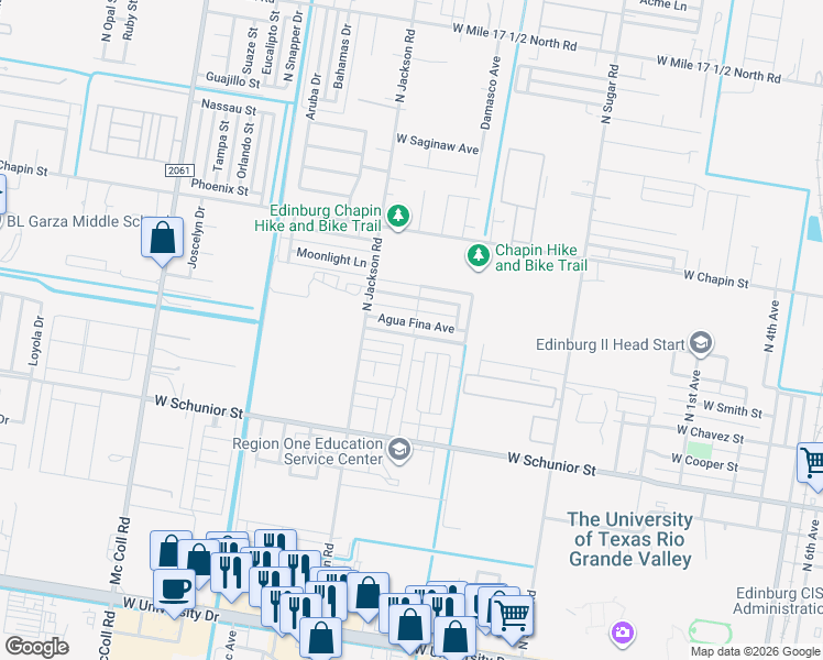 map of restaurants, bars, coffee shops, grocery stores, and more near 1909 Agua Fina Avenue in Edinburg
