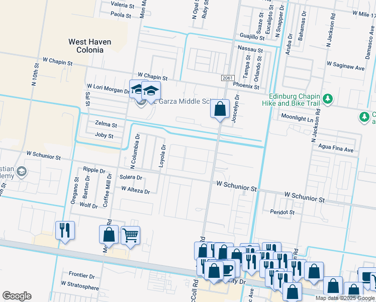 map of restaurants, bars, coffee shops, grocery stores, and more near 1112 Loyola Drive in Edinburg