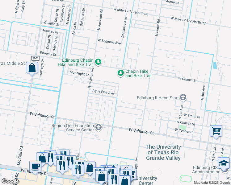 map of restaurants, bars, coffee shops, grocery stores, and more near 1718 Villa Linda Avenue in Edinburg