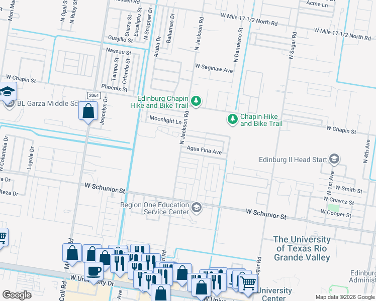 map of restaurants, bars, coffee shops, grocery stores, and more near 2018 Agua Fina Avenue in Edinburg