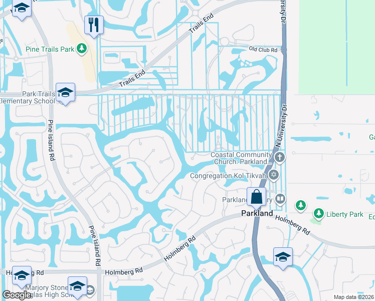 map of restaurants, bars, coffee shops, grocery stores, and more near 6935 Long Leaf Drive in Parkland