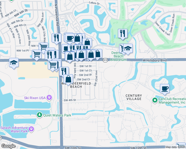 map of restaurants, bars, coffee shops, grocery stores, and more near 160 Southwest 32nd Avenue in Deerfield Beach