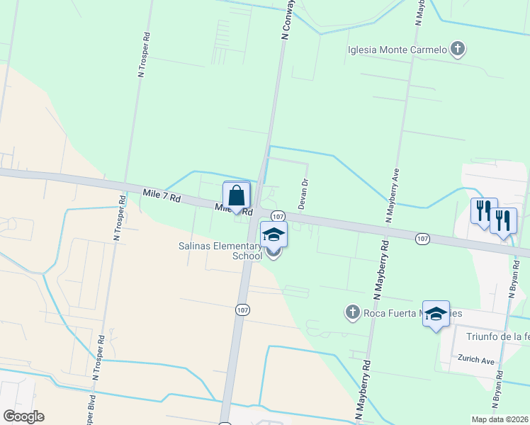 map of restaurants, bars, coffee shops, grocery stores, and more near 11100 North Conway Avenue in Mission