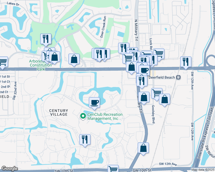 map of restaurants, bars, coffee shops, grocery stores, and more near 1094 Westbury H in Deerfield Beach