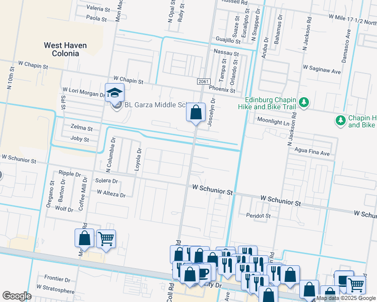 map of restaurants, bars, coffee shops, grocery stores, and more near 1115 North McColl Road in Edinburg