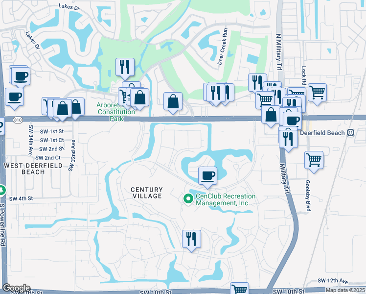 map of restaurants, bars, coffee shops, grocery stores, and more near 416 Durham East in Deerfield Beach