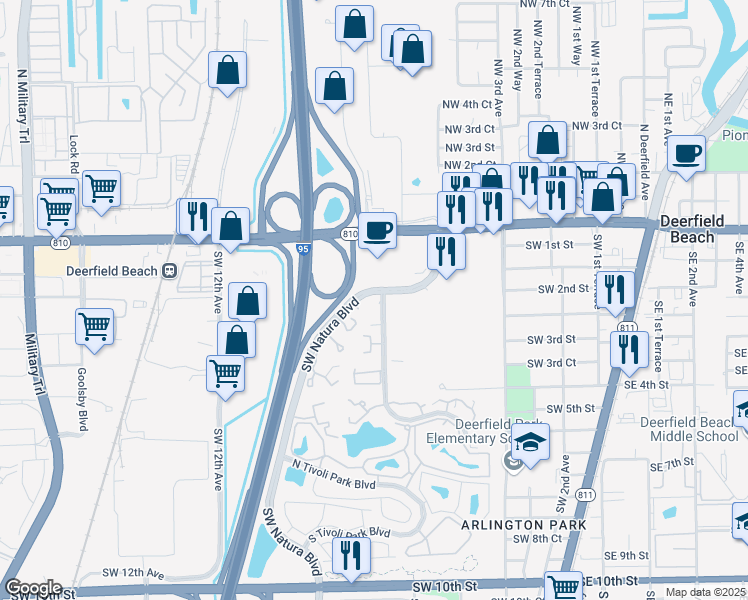 map of restaurants, bars, coffee shops, grocery stores, and more near 2004B Southwest Natura Boulevard in Deerfield Beach
