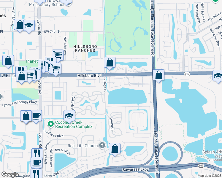 map of restaurants, bars, coffee shops, grocery stores, and more near 6871 Julia Gardens Drive in Coconut Creek