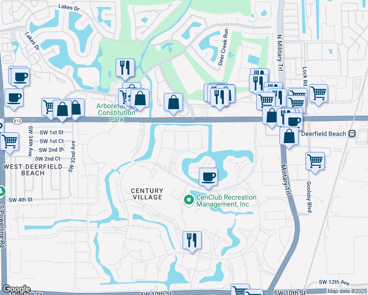 map of restaurants, bars, coffee shops, grocery stores, and more near 416 Durham East in Deerfield Beach