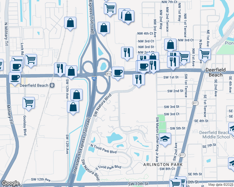 map of restaurants, bars, coffee shops, grocery stores, and more near 2004B Southwest Natura Boulevard in Deerfield Beach