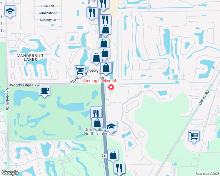 map of restaurants, bars, coffee shops, grocery stores, and more near 1335 Sweetwater Cove in Naples
