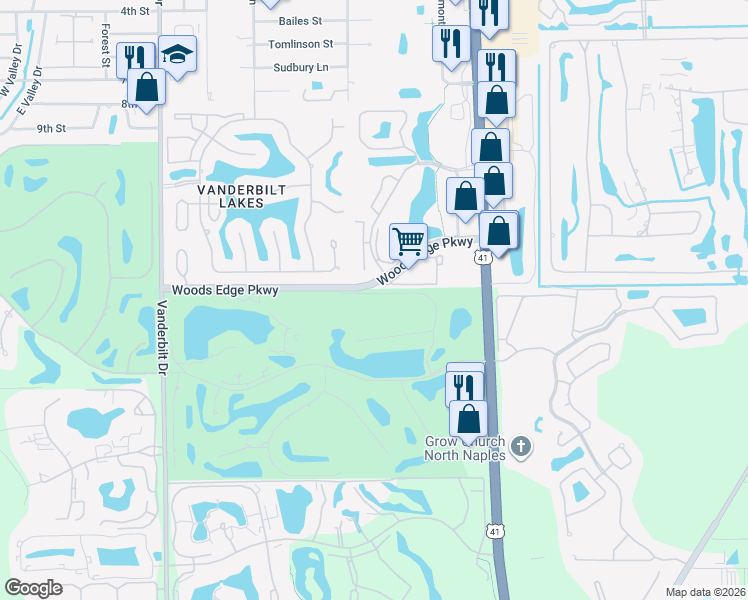 map of restaurants, bars, coffee shops, grocery stores, and more near 756 Ashburton Drive in Naples