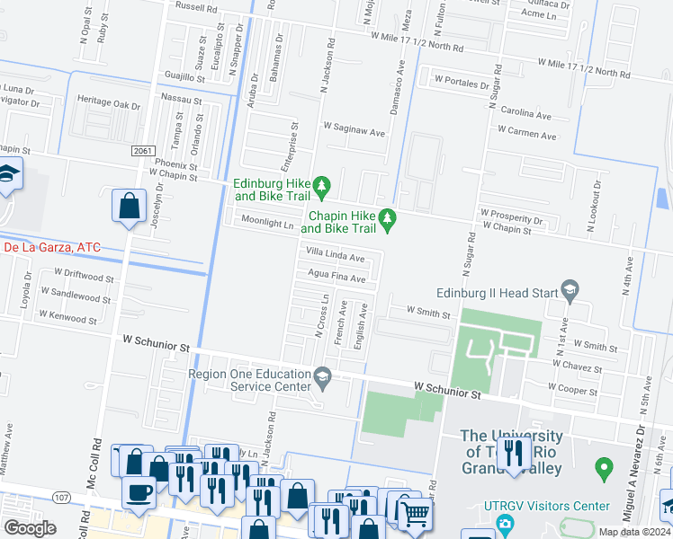 map of restaurants, bars, coffee shops, grocery stores, and more near 1909 Agua Fina Avenue in Edinburg