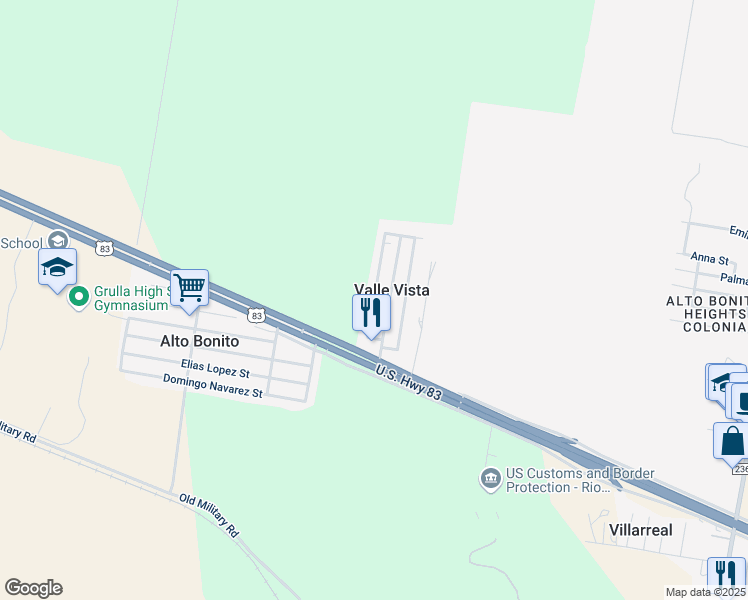 map of restaurants, bars, coffee shops, grocery stores, and more near 169 Redwood Road in Rio Grande City