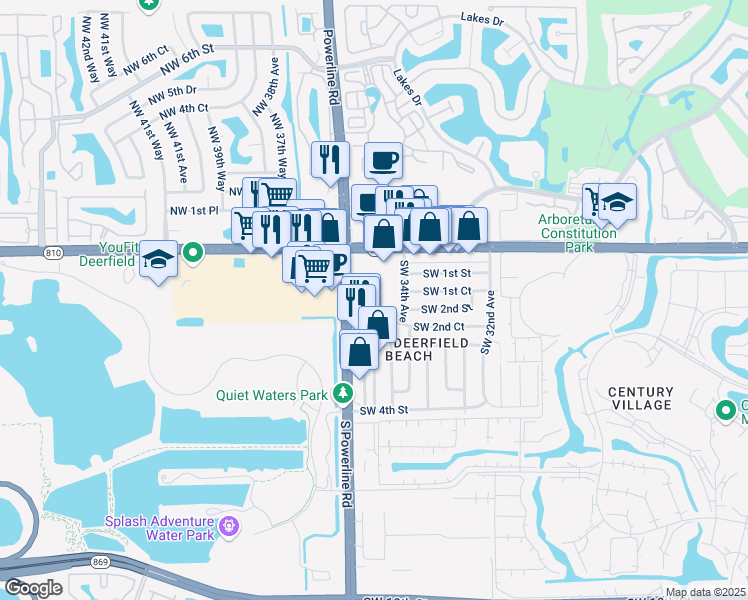 map of restaurants, bars, coffee shops, grocery stores, and more near 150 South Powerline Road in Deerfield Beach