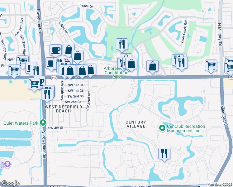 map of restaurants, bars, coffee shops, grocery stores, and more near 2799 Amadeo Trinchitella Boulevard in Deerfield Beach
