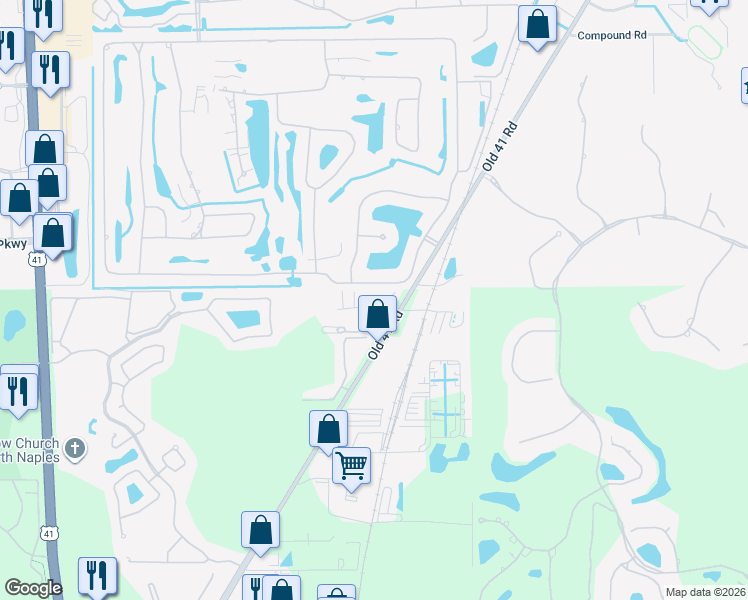 map of restaurants, bars, coffee shops, grocery stores, and more near 16129 Performance Way in Naples