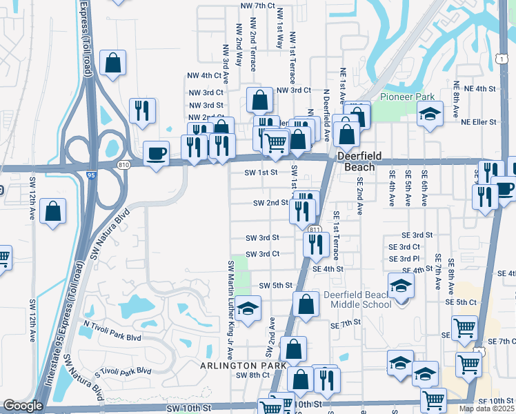 map of restaurants, bars, coffee shops, grocery stores, and more near 230 Southwest 2nd Street in Deerfield Beach
