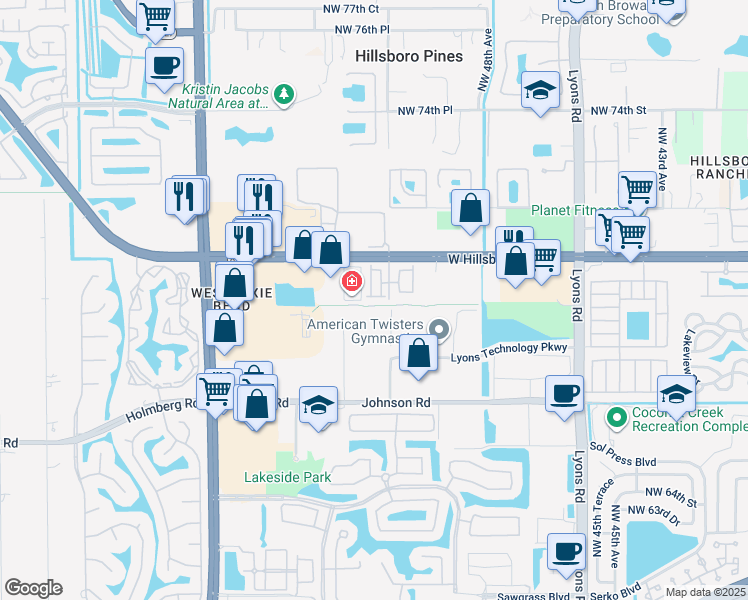 map of restaurants, bars, coffee shops, grocery stores, and more near 5350 West Hillsboro Boulevard in Coconut Creek
