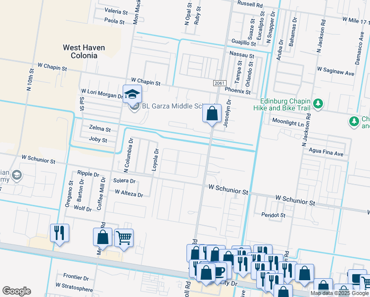 map of restaurants, bars, coffee shops, grocery stores, and more near 1112 Loyola Drive in Edinburg