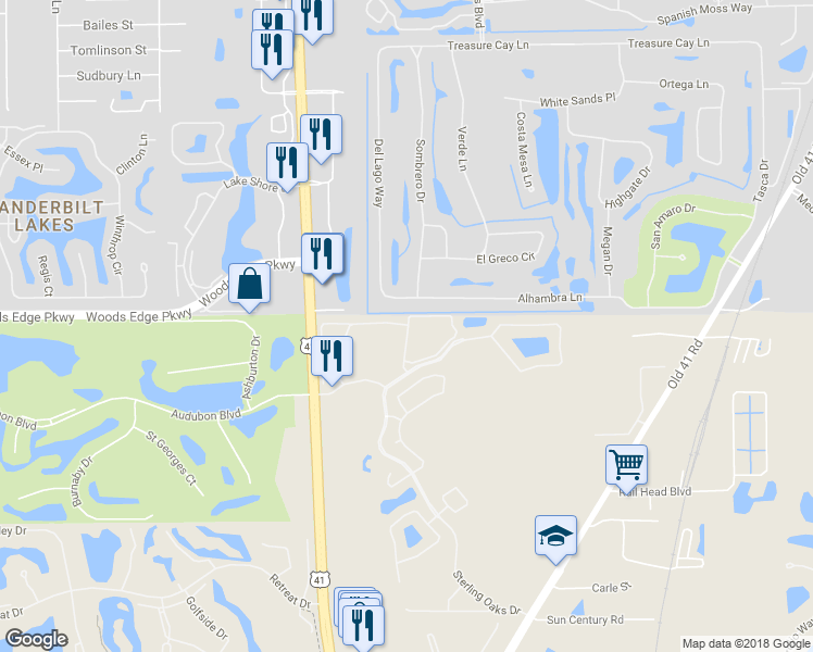 map of restaurants, bars, coffee shops, grocery stores, and more near 1416 Sweetwater Cove in Naples